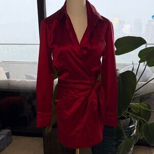 ASTR Red Long Sleeve wrap Dress XS